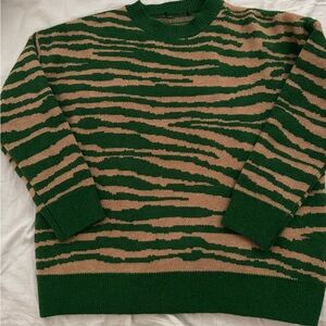 Urban Outfitters Green and Tan Patterned Crewneck Sweater